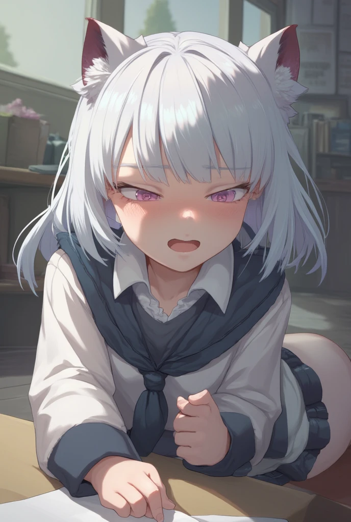 NSFW,kokona,(Perfect hands),(Perfect Anatomy),(masterpiece),(highest quality),Embarrassed,blush,(Frustrated face:1.5),Fantasy,School,classroom,Open your mouth、Sticking out tongue