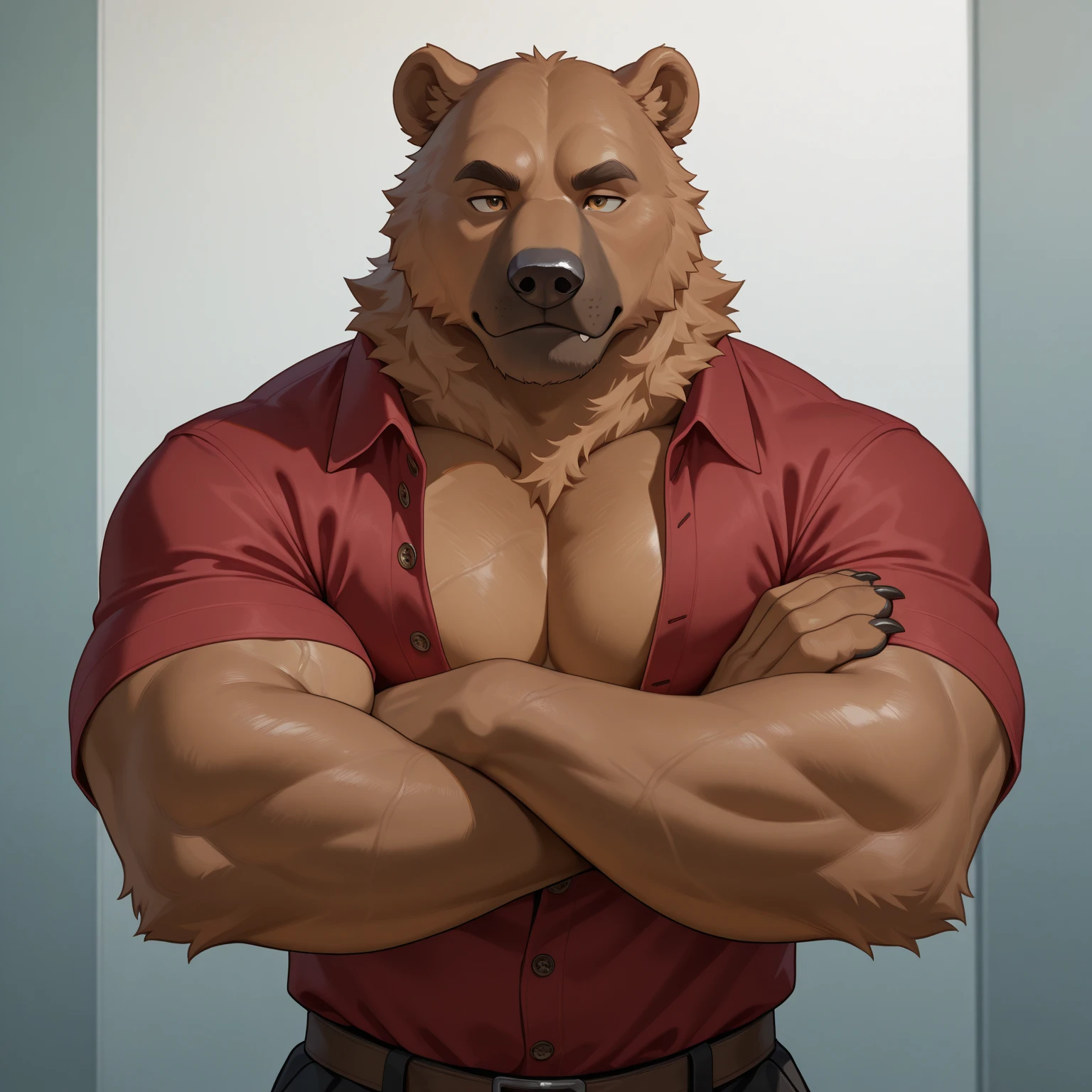 A muscle guy wearing a puppy hood mask
