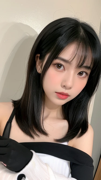 1girl,hair with bangs,black long dress,white background, <lora:JigsawV1-02:1>
