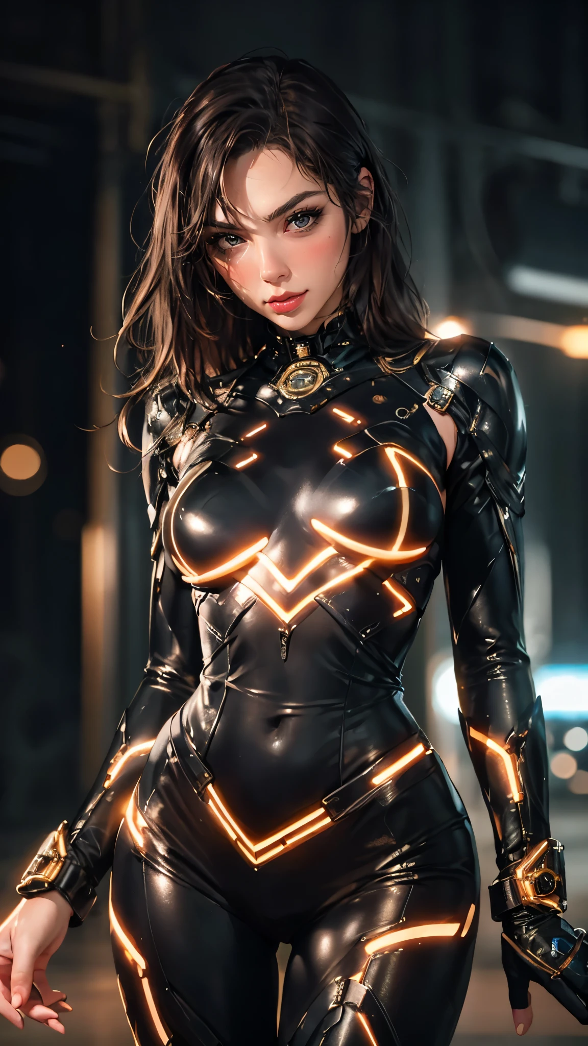 masterpiece, best quality, a beautiful woman with long shiny hair, choppy bangs, delicate face, passionate gaze, perfect smille, blush, seductive expression, tall and fit figure, perfect body, perfect skin, seductive pose, sexy Futuristic Technological Nanogel Clothing, the color scheme is primarily White with Green accents, this character embodies a finely crafted sexy beauty, exquisite and mature art style, goddess, feminine, exquisite photography, depth of field, bokeh, photorealistic, even and soft lighting on face, dramatic, high definition, highres, ultra detailed, professional photo, perfect body proportions, anatomically correct, symmetrical face, extremely detailed eyes and face, perfect eyes, high quality eyes, creativity, RAW photo, UHD, 32k, portrait lighting, cinematic lighting, (masterpiece-anatomy-perfect:1.2)