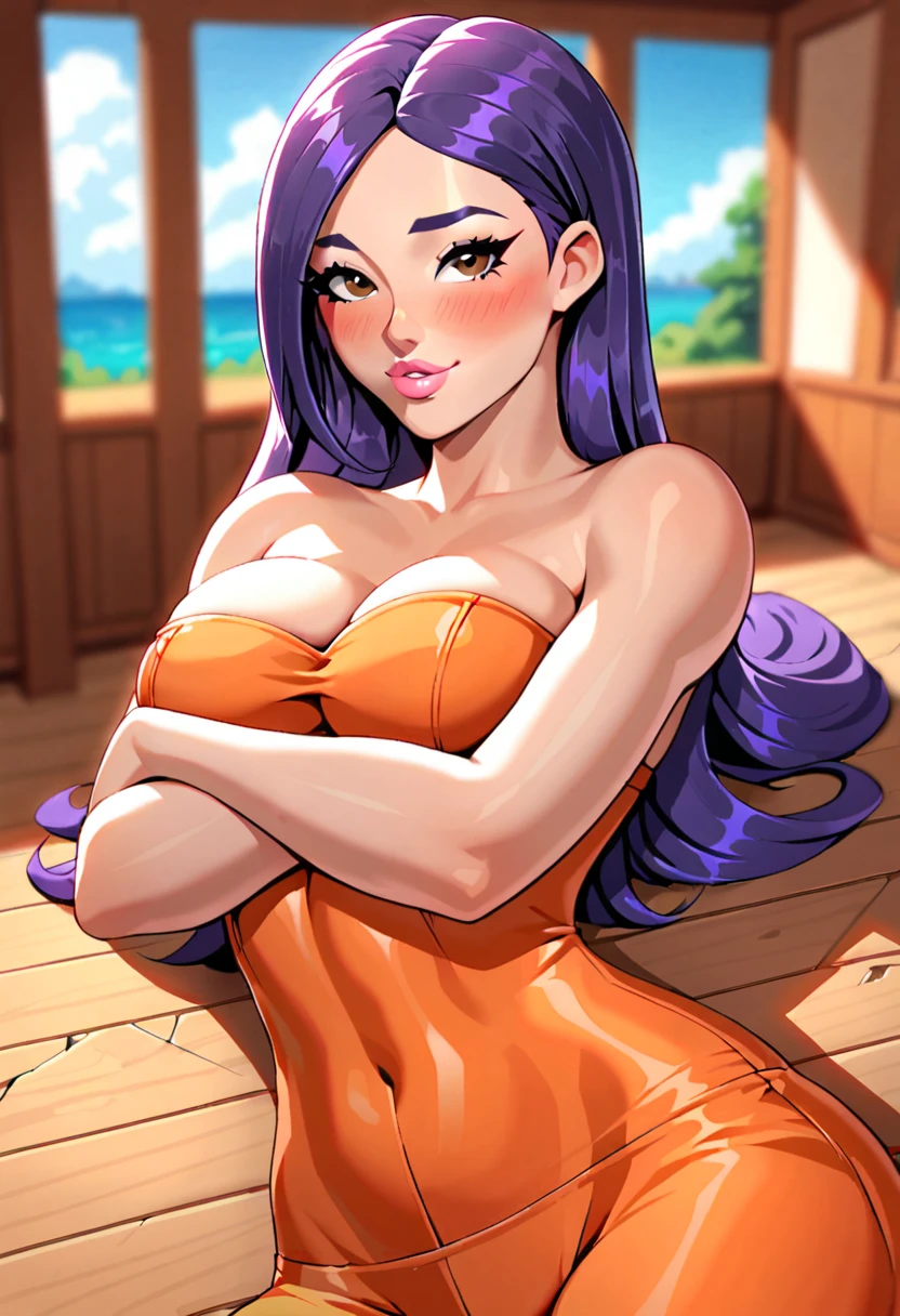 (best quality, highres, masterpiece:1.2), sexytoon, (futuristic fantasy world, demon:1), (adult woman, 1girl, solo, heavy_breathing:1.1), (charismatic doctor, wearing lab coat:1), nude, (blue_hair, long_hair, wavy_hair:1), (curvy body:1), (on top of idyllic village:1.1), nsfwEM,