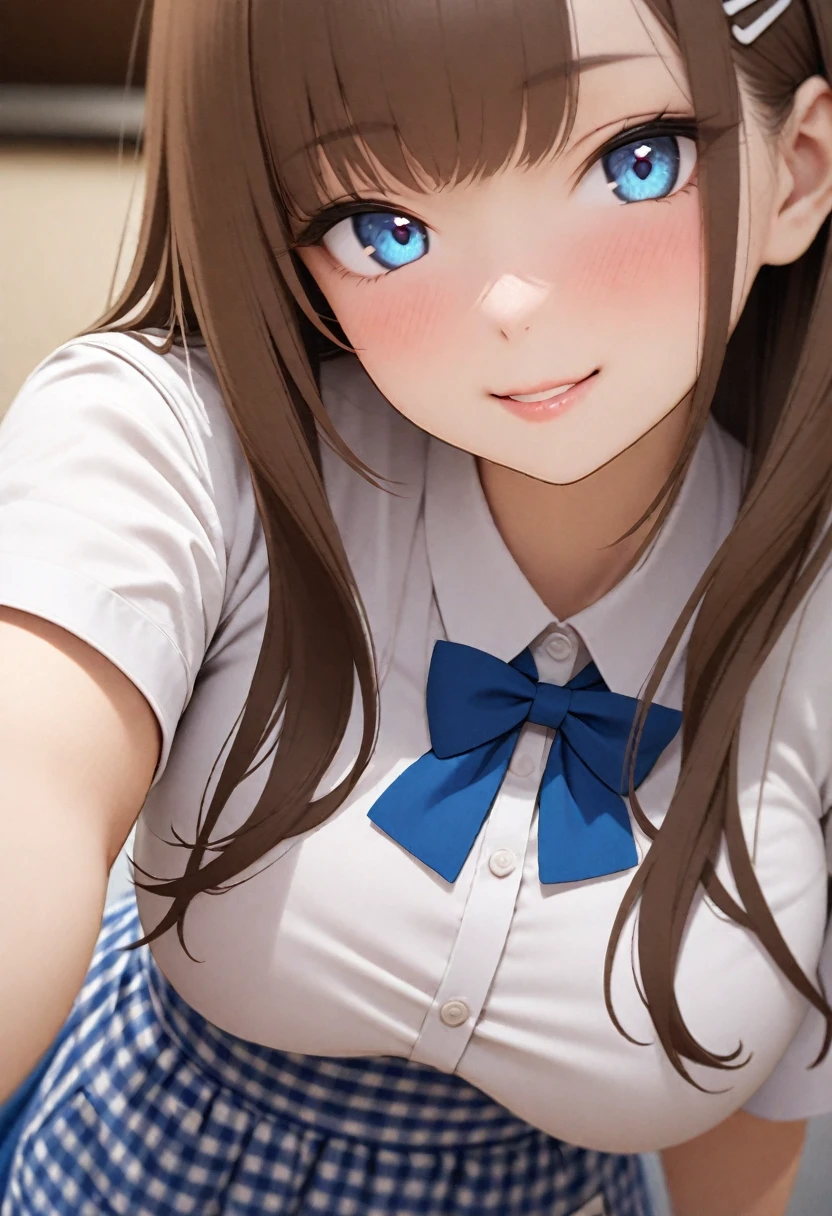 ((highest quality)), ((masterpiece)), (Get used to it:1.4), 3D,High resolution (High Dynamic Range),Ray Tracing,NVIDIA,Super Resolution,unreal 5,PBR texturing,Post-processing,Anisotropic Filtering,Written boundary depth,Maximum clarity and sharpness,Multilayer Texture,Albedo and Specular Maps,surface shading,Accurate simulation of light-matter interactions,Perfect Proportions,Octane Rendering,Two-tone lighting,wide aperture,Low ISO,White balance,Three-part method,8K RAW, Only one woman, (((From above))), (((from the front))), BREAK beautiful hair, Beautiful Face, Beautiful and beautiful eyes, Beautiful body, Beautiful breasts, Beautiful thighs, Beautiful feet, Beautiful fingers, (Beautiful views) ,BREAK portrait ,
(blush, 20 years, Sexy adult woman , Narrow eyes), aanitta, very Long Hair, Long Hair, Low Ponytail, Medium Chest, Blue Shirt, Short sleeve, Collared shirt, Check skirt, mini skirt, Tennis Wear, Idol Master, campus