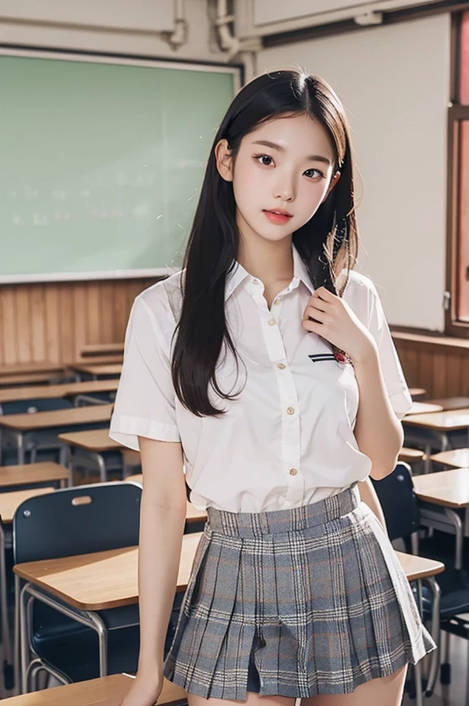 (1 girl), (sexy look:1.5), (flat chest:1.3), (very detailed目, very detailed顔), (超realistic, High resolution), (highest quality:1.4), (hyper quality), realistic skin texture, RAW photo, (realistic, Photoreal:1.37), very detailed, professional photography, (school uniform, pleated skirt:1.3), (look at me), (School, classroom), ((Meet me face to face:1.4)), (from below:1.3), realistic private parts, lace panties, Japanese high school girl、超highest quality、masterpiece、超High resolution、Depth of written boundary、(Photoreal:1.4)、(Award-winning photo、信じられないほどのmasterpiece:1.3) 、RAW photography、golden ratio、Highly detailed CG Unity 8k wallpaper、detailed and complex、original、High resolution、RAW photo、(perfect body shape)、detailed and complex、Digital single-lens reflex camera、soft writing、(background person blur:1.1)、Sigma 85mmF/1.4、50mm Lenac lighting、nffsw、hyper real、color grade, Rear view,from below:1.3), (((hold the hem of her skirt, she spreads her legs and shows off her real pussy.:1.4))),