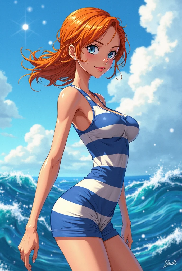 Donna, cappelli biondi, in costume da mare, in acqua