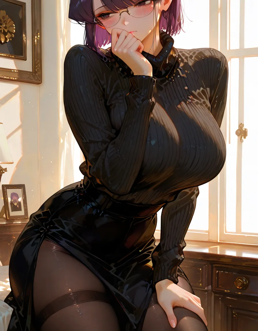 realisticlying,1girl,Blue hair,Purple eye,glowing light eyes,Cut the top,a skirt,parted lip,Be red in the face,the night,fresh flowers,suns,rays of sunshine,huge tit,Taker