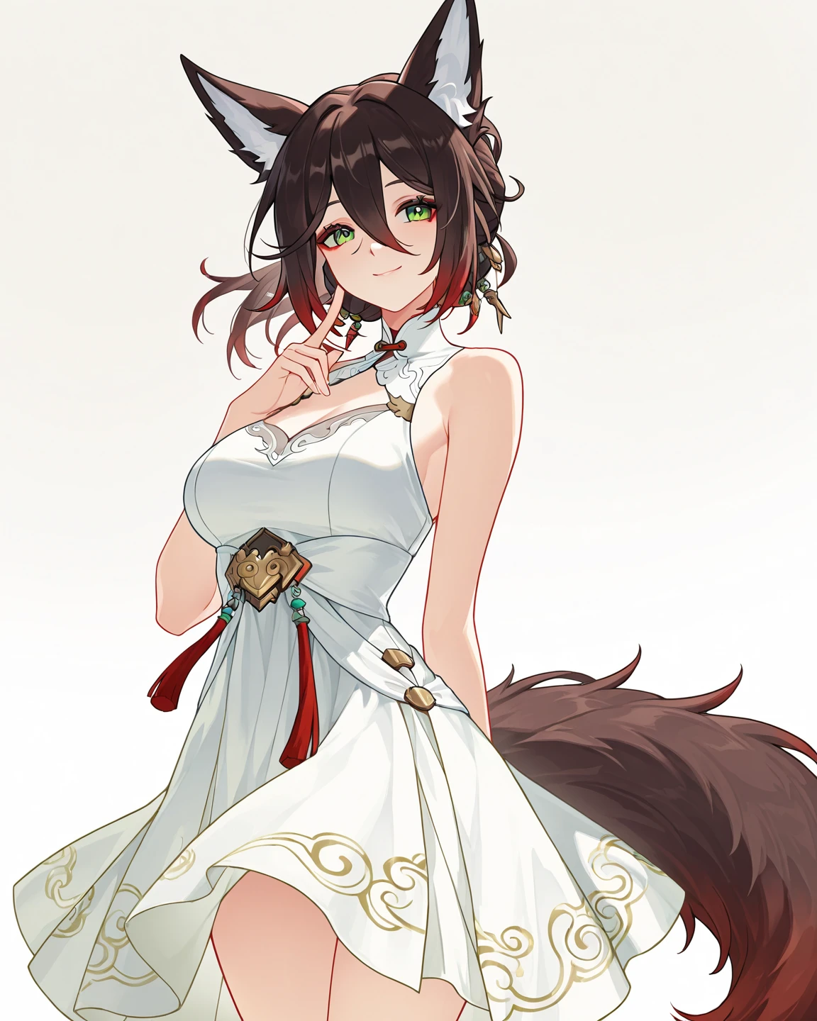 yoshida akihiko, 1girl, bravely default: flying fairy, bravely default \(series\), Nier, final fantasy,grey eyes, tails, cat ears
