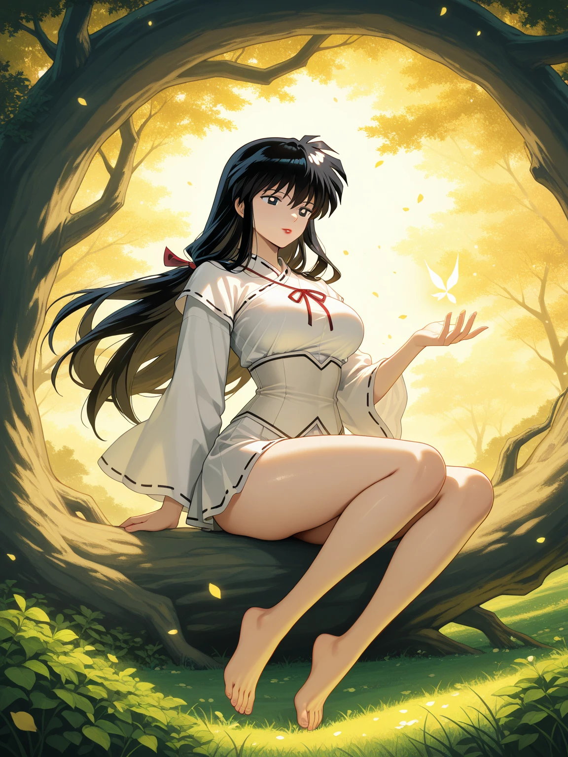 <lora:hasakura:1> hazakura seiso, red eyes, temperate jungle landscape with tone[::2], sitting on chair, feet, summer[::1], (best quality:0.8), sidelighting  <lyco:GoodHands:1.0>