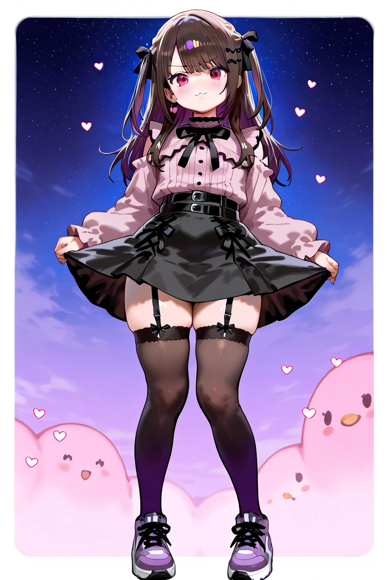 1girl, , 4 yete daughter, happy, twintail hair, short hair, cute pink mini dress, upskirt, sexy body, vagina spread cameltoe, (white panties side tie), white background