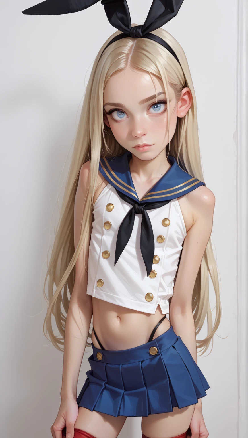 Ino Yamanaka, naked, ribbon on the neck, Skinny body, small bust, very feminine, lying down, sideways