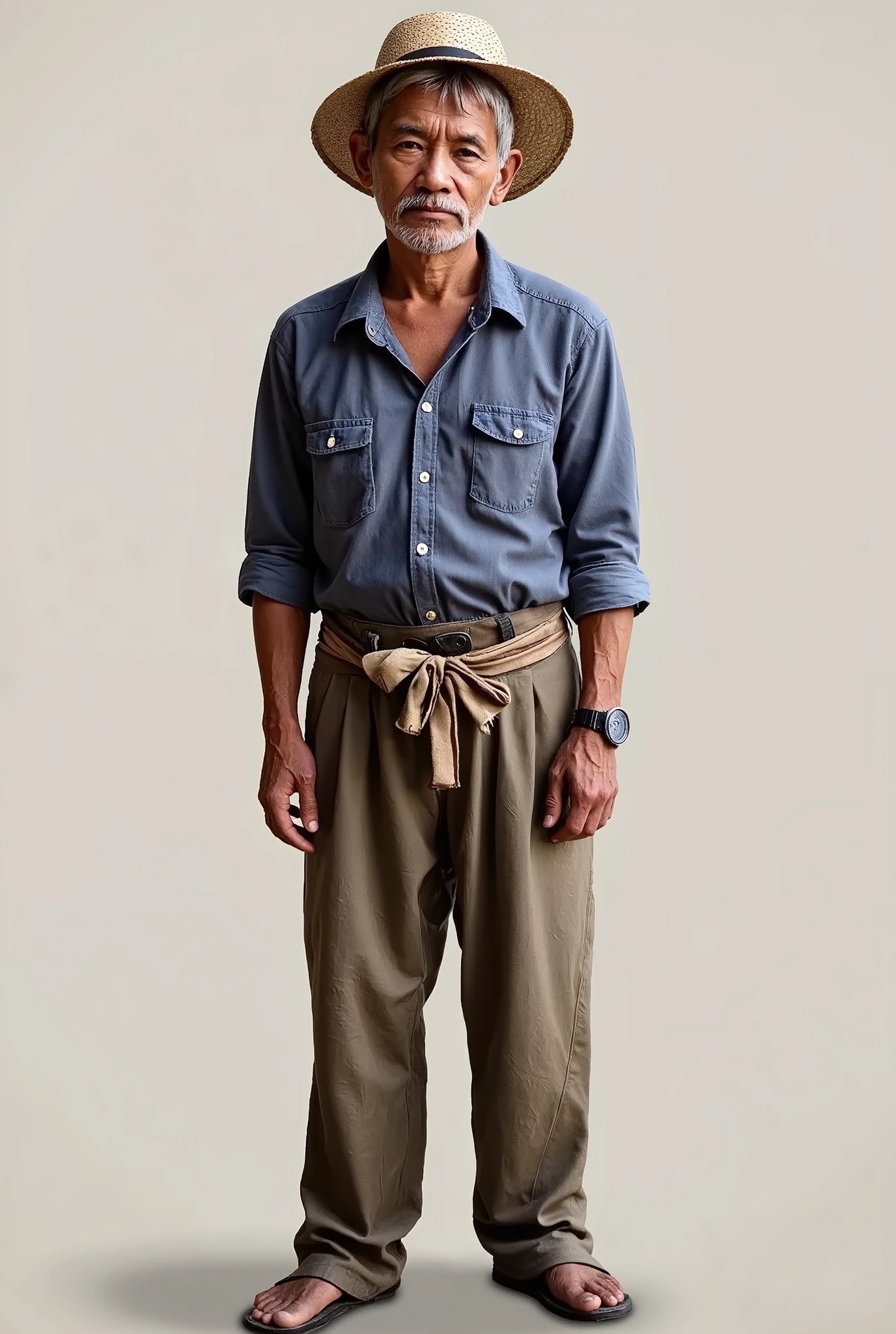 Okay, here's a character based on the prompt "Manf kanor ang matandang the goat farmer" assuming it translates roughly to "Grandfather Kanor, the old goat farmer":
Character Name: Kanor Mandac
Age: 78
Gender: Male
Physical Appearance:
Build: Lean and wiry, hardened by years of physical labor. He's shorter than average, around 5'5", but stands ramrod straight.
Skin: Deeply tanned and weathered, with a roadmap of wrinkles etched around his eyes and mouth from years of sun and wind.
Hair: What remains of his hair is thin, wispy, and mostly white, with a few stubborn strands of gray clinging to his scalp. He keeps it neatly trimmed.
Eyes: Deep-set, a faded but still sharp brown. They hold a wealth of knowledge and experience, but also a hint of weariness.
Clothing: Always practical. Worn denim pants, a long-sleeved cotton shirt (often patched), a woven straw hat to shield him from the sun, and sturdy leather sandals (or, on colder days, worn-out boots). He often wears a simple woven sash around his waist.
Distinguishing Features: A small, faded scar above his left eyebrow, a testament to a long-ago goat-related mishap. His hands are gnarled and calloused, a testament to a lifetime of working the land and tending to his goats.
Personality Traits:
Stoic: Kanor is a man of few words. He doesn't complain, even when things are tough. He's seen hardship and believes whining doesn't solve anything.
Independent: Self-reliance is deeply ingrained in him. He prefers to handle things himself and is wary of relying on others.
Knowledgeable: He possesses a vast knowledge of the land, the weather patterns, and, of course, goats. He can predict the rain, identify edible plants, and knows the personality of every goat in his herd.
Patient: Years of shepherding have taught him the value of patience. He understands that things take time, and he's willing to wait them out.
Caring (though he doesn't show it easily): Beneath his gruff exterior, Kanor cares deeply for his goats and his land. He sees himself as their protector.
Traditional: He holds firmly to old ways and customs. He's skeptical of new technologies and modern conveniences, preferring the methods that have served him well for generations.
Resilient: Life has thrown many challenges his way, but he always bounces back. He has an inner strength that allows him to weather any storm.
Background:
Kanor has been a goat farmer his entire life. He inherited the farm from his father, who inherited it from his father before him. His family has lived on this land for generations.
He was once married, but his wife passed away many years ago. They had no ren.
He lives a simple, solitary life. His days are filled with tending to his goats, repairing fences, and maintaining his small, simple home.
He sells his goat's milk and cheese at the nearby market, earning just enough to sustain himself.
He is deeply connected to the land and feels a strong sense of responsibility to care for it.
He is respected in the small local community for his wisdom and integrity, even if he is a bit of a recluse.
Other Relevant Information:
His connection to his goats: He doesn't see his goats as just livestock; he sees them as companions and almost as family. Each goat has a name and a distinct personality that he knows intimately.
His wisdom: People sometimes seek him out for advice, despite his taciturn nature. His years of experience and his deep understanding of the natural world make him a valuable source of wisdom. However you have to be patient to get it.
Potential Conflict: Perhaps drought threatens his herd, or a land developer wants to buy his property. Maybe a young, modern farmer challenges his traditional ways, forcing him to adapt or risk losing everything.
I hope this character sketch gives you a good foundation for your story. Good luck!