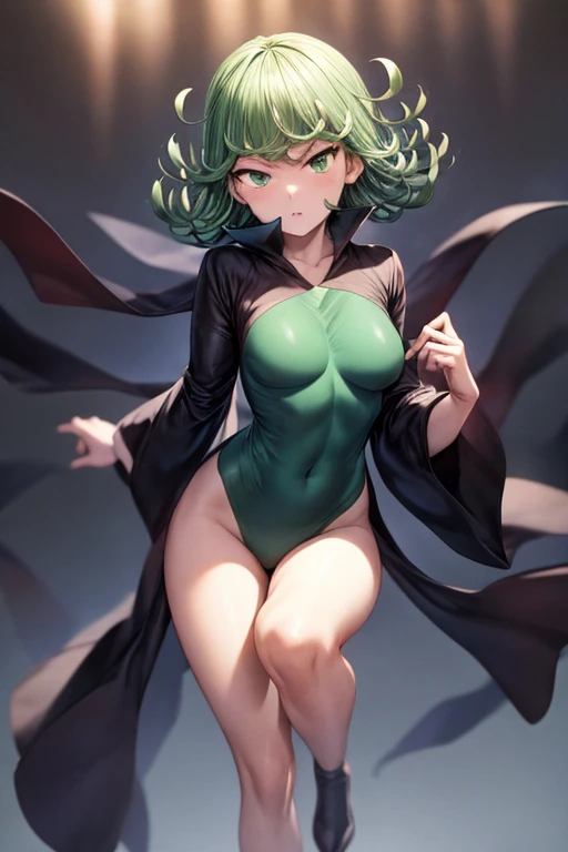 (masterpiece, best quality: 1.2), cowboy shot, solo, 1girl, tatsumaki, angry, mouth shut, looking at the viewer, arms crossed, black dress, blue sky, clouds, wide hip, thick thighs, defined body, big ass, white panties.