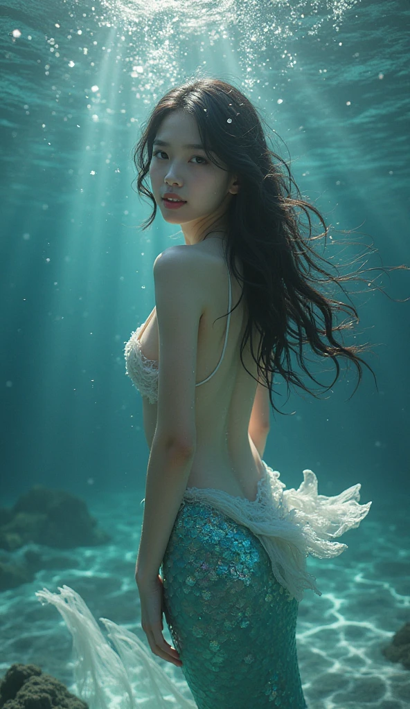 Gorgeous sexy beautiful realistic woman with breasts, Sexy swimming costume, 25 years old underwater,With cotton and roses, Golden hour and blue-black curls and skin details, Skin with beautiful nostalgic and emotional faces,Wet skin and petals fall,Dandelion seeds flying and dramatic light game ,Perfect skin,Ray tracing,Face the audience