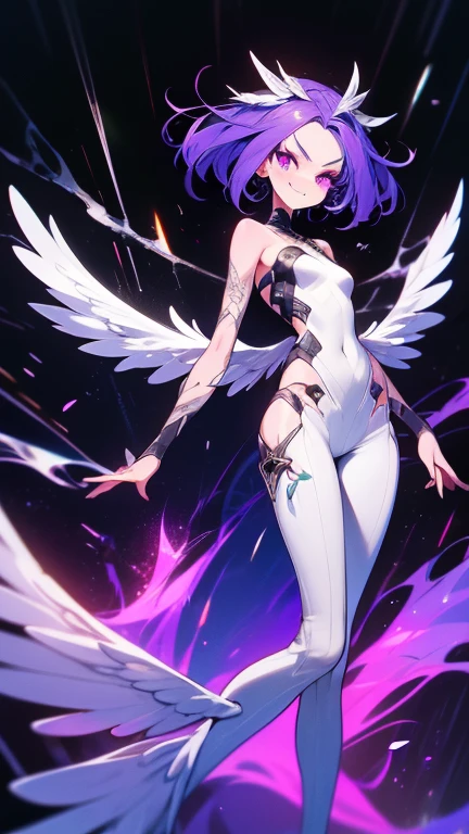 <lora:ngnl_jibril:1> ,ngnl_jibril,long hair,pink hair,halo,large breast,symbol-shaped pupils,tattoo,
abstract background,
 <lora:TPose:0.8> TPose, outstretched arms,