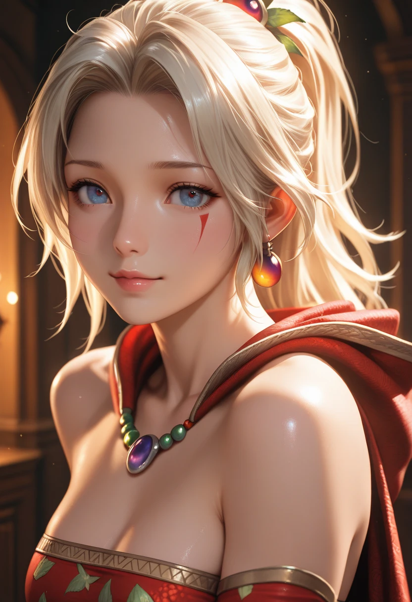 (ultra realistic,32k, masterpiece:1.2),(high detailed skin:1.1),( 8k uhd, dslr, high quality:1.1),
<lora:scherazard-nvwls-v2:0.7>scherazard,silver hair,long hair, hair tied back, braid down, hairband, hoop earrings, forehead jewel, necklace, crop top, cleavage, sarong, bridal gauntlets,, <lora:add_detail:0.92>, (huge breast:0.9),
(looking at viewer, Bend forward:1.1),
,(glow in the dark:1.1),blank background