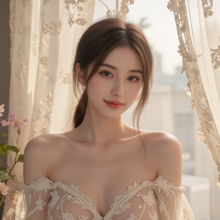 ((1.woman、alone))、{{masterpiece、highest quality、(((Realistic、Photorealistic:1.37)))、((alone))、8K quality、Very delicate and beautiful、wonderful、Official art with attention to detail、that'that'Ridiculous、Incredibly that'that'Ridiculous、Large file size、Very detailed、Very detailed、Cinema Lighting}}、High resolution illustration of a girl covered in sticky white cement, white, thick, robe gamis unbuttoned loose openend, no bra. Show nipples comfortable, comfortable, Close-up shot, Detailed Texture, Delicious Scent, Flavorful sensation, Warm and appetizing,