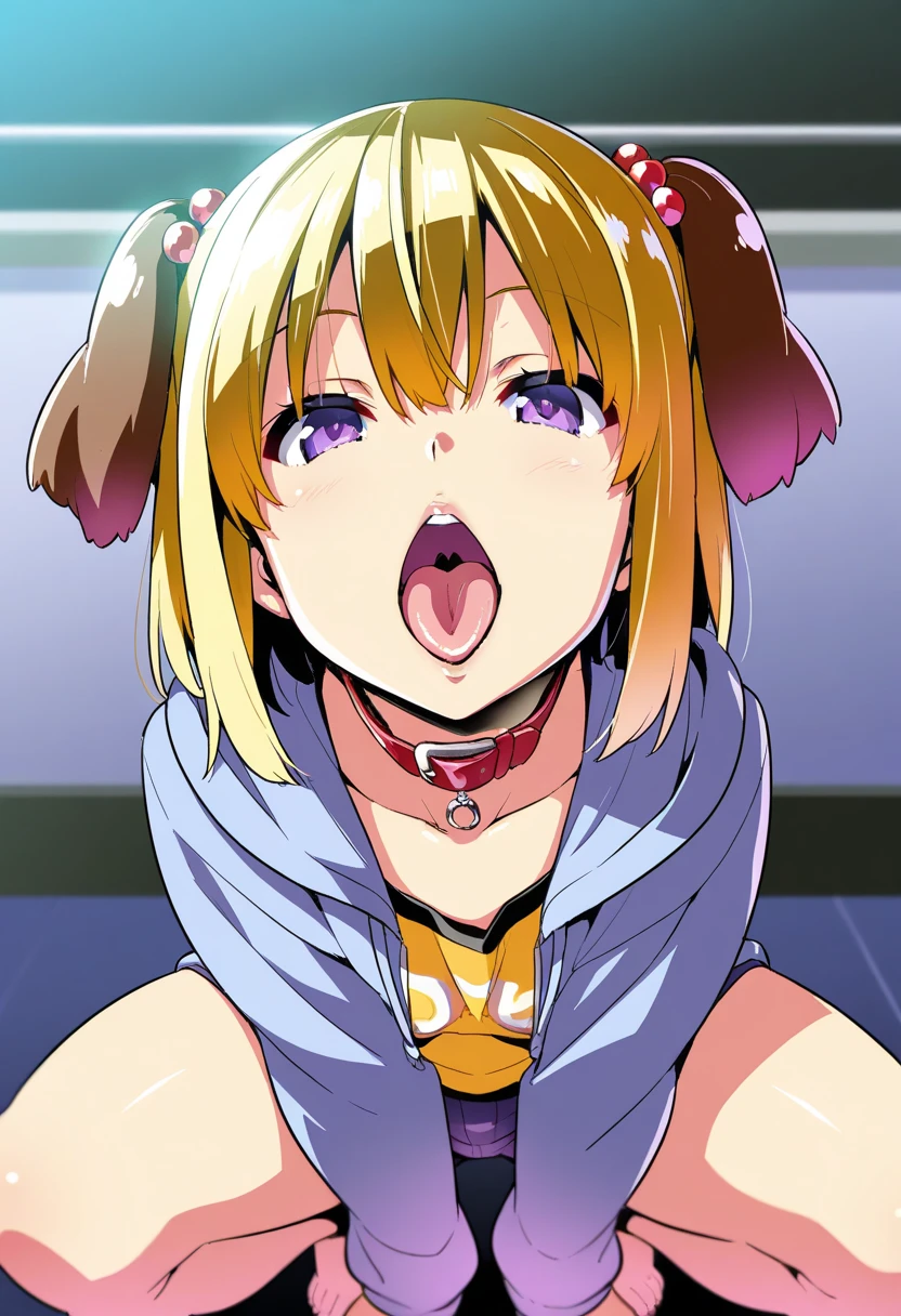 mari ohara, long hair, bangs, blonde hair, hair ornament, (yellow eyes:1.3), braid, medium hair, hair rings, crown braid, ,live stage, (nsfw, nude, naked, 1girl, solo) , nipple ,empty eyes, (large breasts:1.2) , crying、 whole body , palace