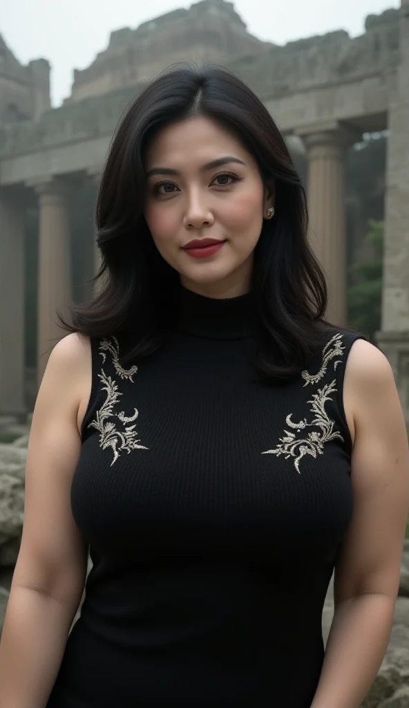 best quality, ultra high res, (photorealistic:1.4), 1girl, off-shoulder dress, black skirt, (medium breasts:1.2), (busty:1), looking at viewer, <lora:deng_20230611232731:0.8>