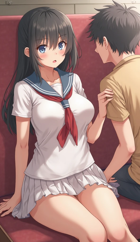 Asuka Langley Soryu,Blue eyes,hair between eye,headware,Interface headset,Orange hair,Red Ribbon、bow ribbon、校服、skirt by the、Slip Dress、Slip Dress、Tokyo No. 3 Middle School Uniforms、Show your pants、、Anime girl lying in bed, Seductive Anime Girl、 masterpiece, super fine illustration, best quality, light particles, ultra-detailed, 8K wallpaper, (bright colors:1.2), (dark skin girl:1.5), small breasts, (dark brown hair, short hair), disheveled hair, shiny hair,, shiny skin, delicate linestailed face, (naked, full nude), (outdoor, forest, narrow river), sunlight, shadow, orgasm face, O-face, closed eyes, blush cheeks, arched back, (vaginal penis), (a man), hetero, (girl sit astride on man), (girl on top), (girl spread legs, (intense Sex:1.7), (cum out:1.2), nsfw,