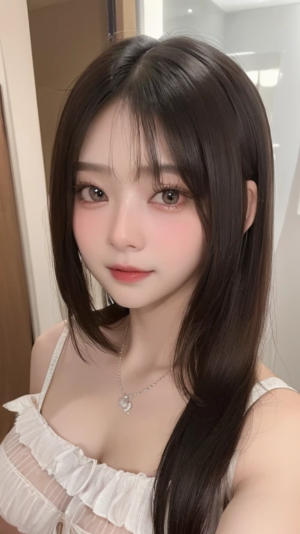 masterful, Ultra high quality, (Realistic, Photorealistic), Beauty, Japan person, (Beautiful face: 1.4), (Big, Slender, constricted waist), Medium hair, inns, Bokeh, Beauty, Glossy glossy skin, Small head, full bodyesbian, Sexy lingerie, Pink, Sexy pose, Solo piece A black face