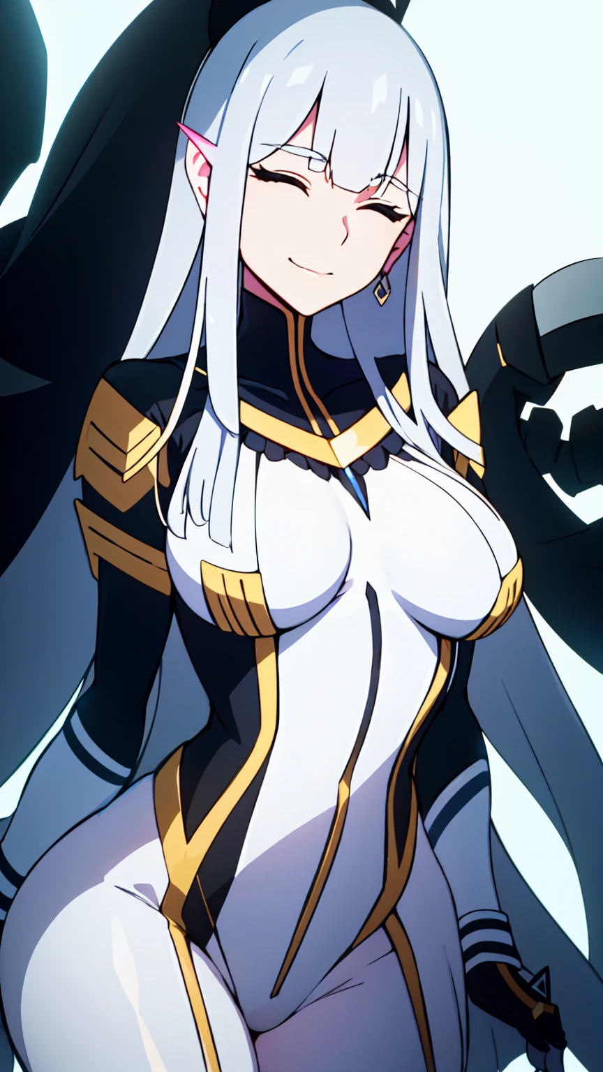 masterpiece, best quality, 1girl, solo, simple background, score_9, source_anime, score_8_up, score_7_up, large breasts, kiryuuin_satsuki, kill_la_kill, 1girl, black_hair, blue_eyes, <lora:EbiblueXL:1> ebiblue, monochrome, greyscale, gesugao, sketch, black background, 1girl, spot color, glowing eyes, shaded face, smile, white outline