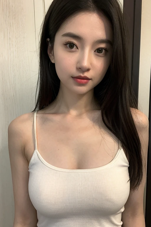 High-quality 4K、realistic depiction、professional lighting、Minami Hamabe、-yeld hischool student、bl skin、medium hair、black hair、natural makeup、Upper grades、weaersey、small breasts、smile、Sweaty bare skin、Filmed at school、