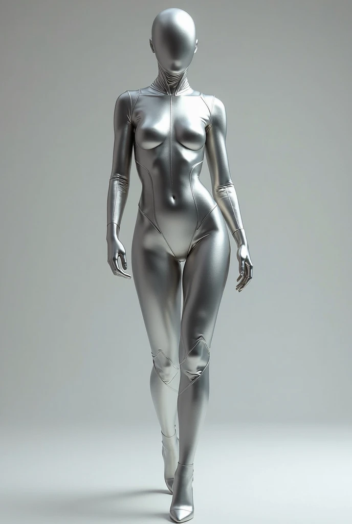 (Masterpiece, beautiful, epic, full body shot, epic cinematic shot, high definition) A gray marble statue of a woman, pretty face, sexy, firm and prominent breasts, wide hips and narrow waist, athletic body, dressed in a tunic fitted to her figure, sexy, beautiful, in a white room