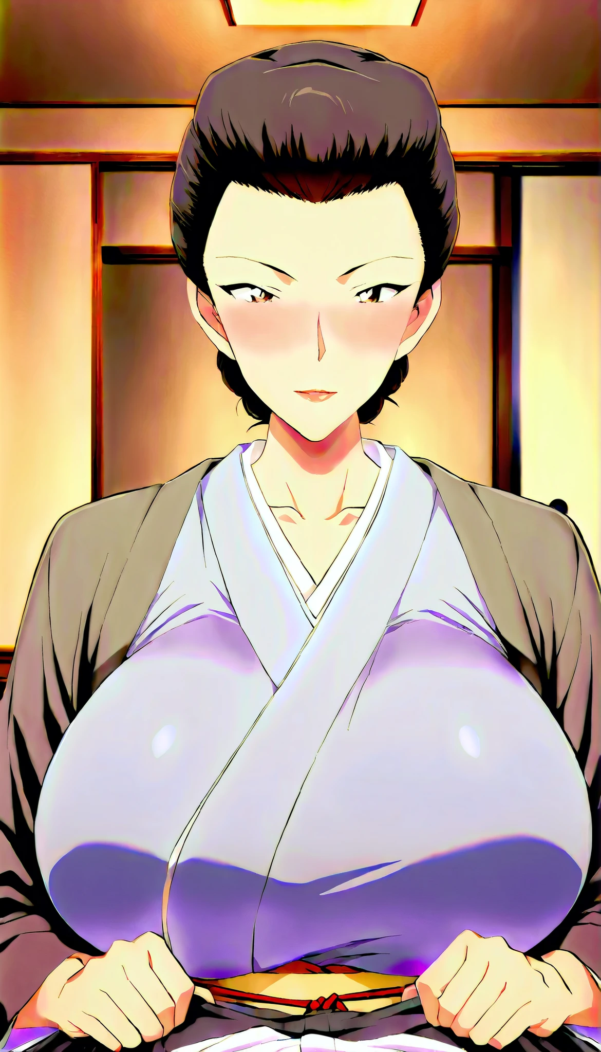 pov,1girl,mature female,milf,huge breasts,portrait,looking at viewer,
Best quality,masterpiece,soft light,official art,high quality,highres,absurdres,epic scene,natural textures,hattori shizuka,short hair,black hair,mature female,kimono,japanese clothes,
