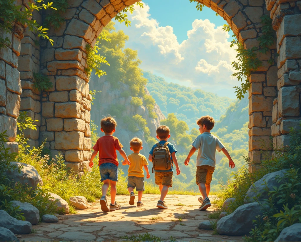 "Crie uma imagem com uma atmosfera encantadora e infantil. Na imagem, inclua dois personagens, um chamado Lucas e o outro chamado Greg, both exploring a night scene full of wonders. Add a starry sky with smiling stars, and put a friendly moon watching the scene with an affectionate look. Ademais, Insert a translucent spirit, Friendly and bright appearance, as a magical guide on the characters' nightly journey. Use a palette of soft and vibrant colors to create a cheerful and magical environment, Perfectly suitable for children. Let your creativity flow and capture the sense of adventure and mystery.