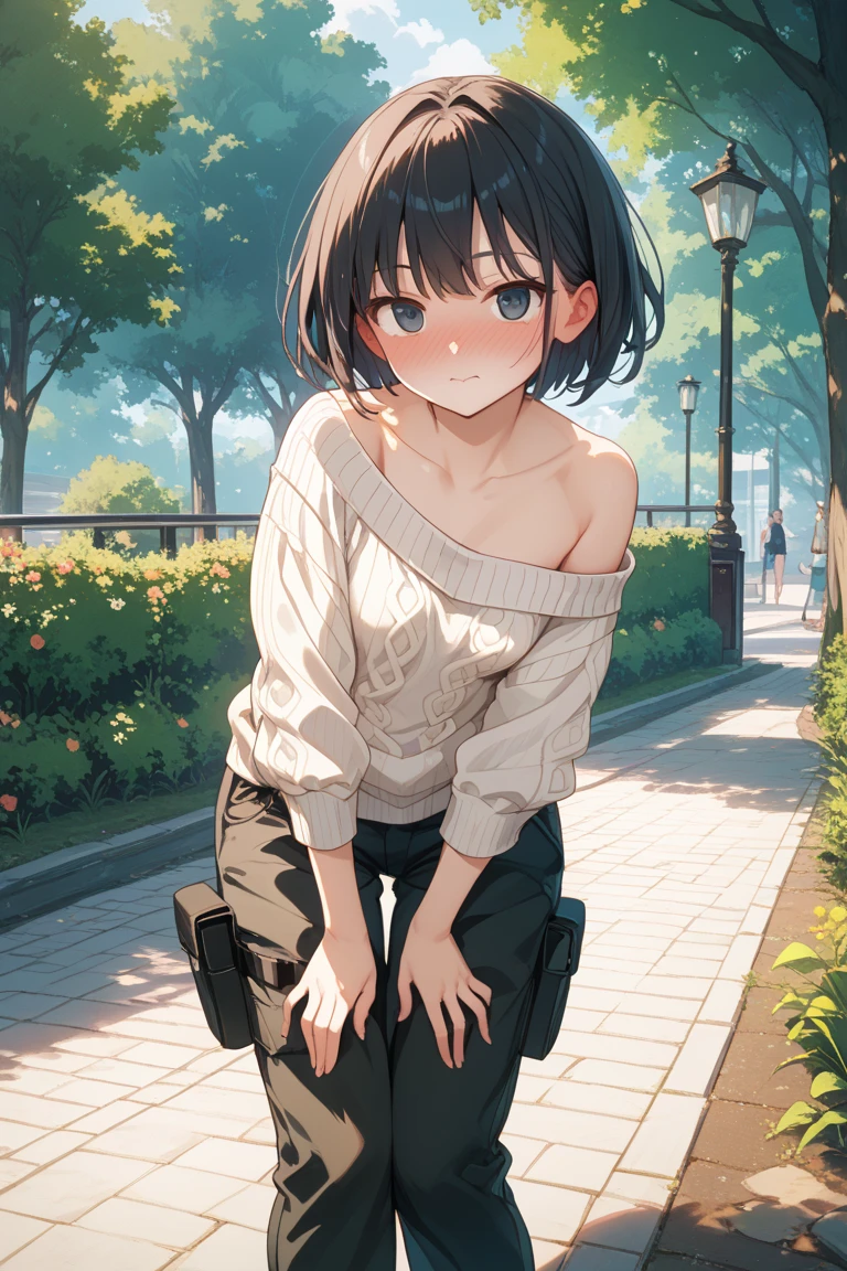 squatting,open legs、Legs2Book、Striped panties、M-shaped legs、Spread your legs、Sit on a vinyl seat、garden、cap、Shoulder bag、mini skirt、Black shirt with shoulders、Girl、Girl、Younger、Baby Face、flat chest、forehead、Dynamic Angle、looks fun、ground