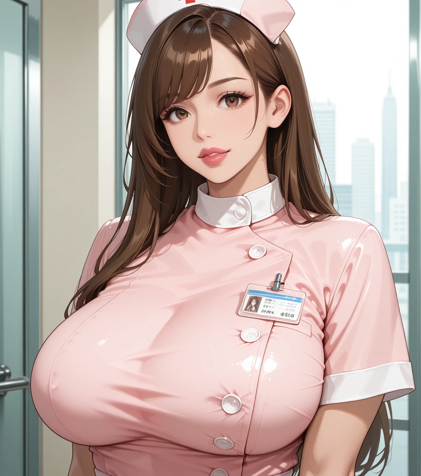 nurse uniform,hospital, latex nurse suit,nurses,busty,elbow gloves,labcoat,darkhair woman,blue eyes , gigantic boobs ,medical instruments,asian nurse,two nurses,speculum,examination room,oversize boobs, ,big ass ,strap on, lay on table ,legs spreaded,giving birth,gyno chair , dentist,Milf,pink uniform,