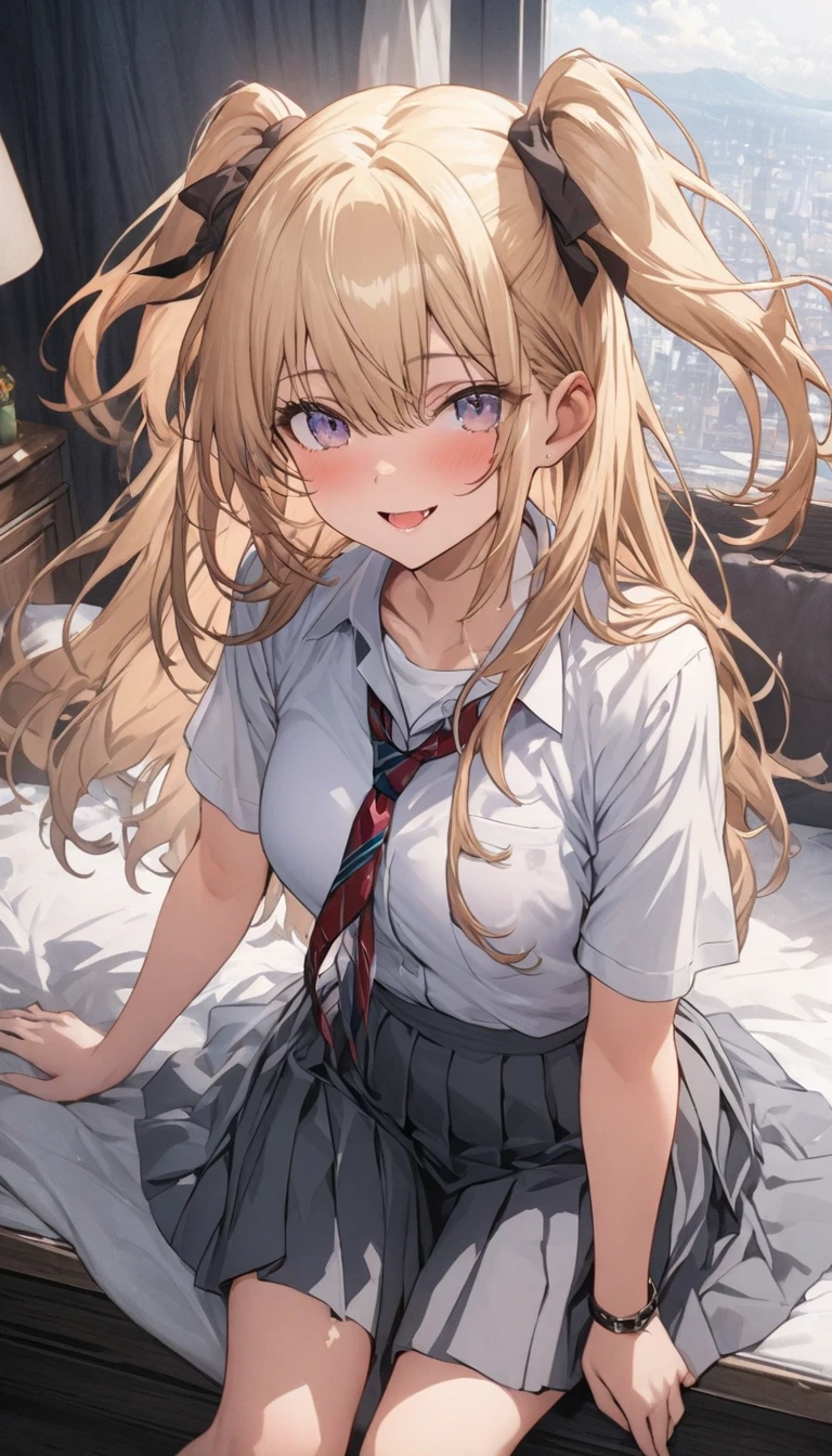 girl smiling school uniform best quality girl few girls harem masterpiece long hair blonde brown hair pink