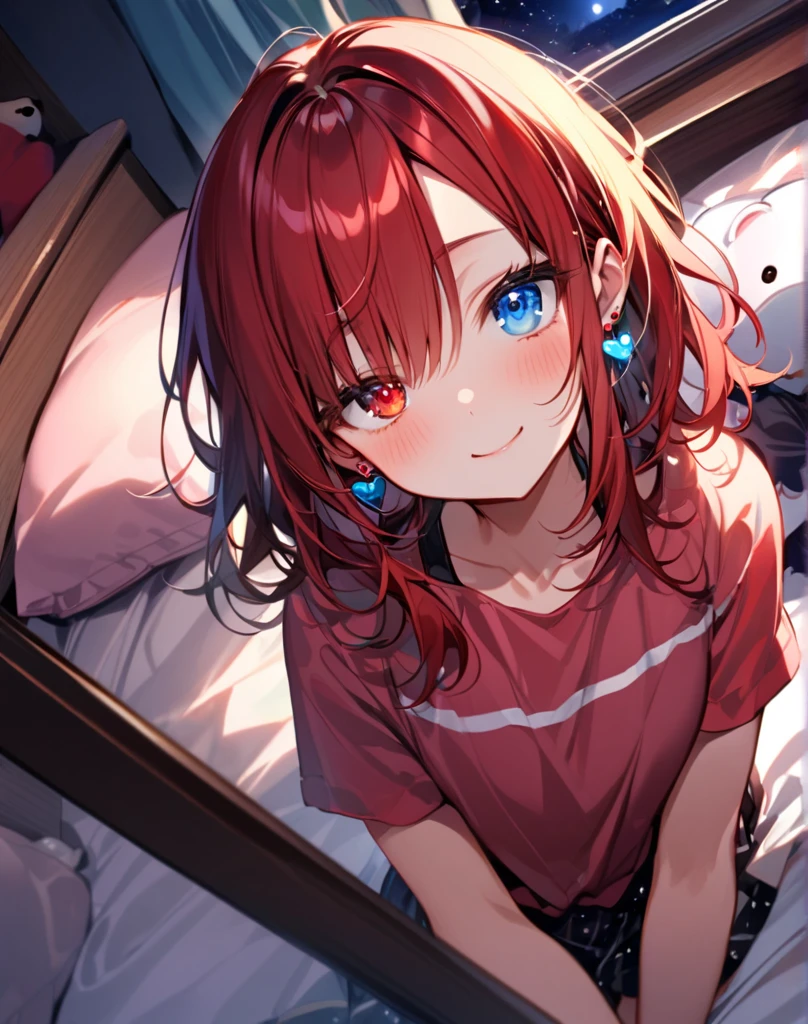 itsukinakano, Itsuki Nakano, bangs, blue eyes, hair between eyes, Ahoge, redhead, Sleeping Girl,smile,Bedroom, windows,ロマンチックなmorning陽,極度のsunの光,morning,sun,sitting up in bed,Open T-shirt,black string underwear,messy hair,Waking up,good morning,
break indoors, Bedroom,
break (masterpiece:1.2), highest quality, High resolution, unity 8k wallpaper, (shape:0.8), (fine and beautiful eyes:1.6), highly detailed face, perfect lighting, Very detailed CG, (perfect hands, perfect anatomy),