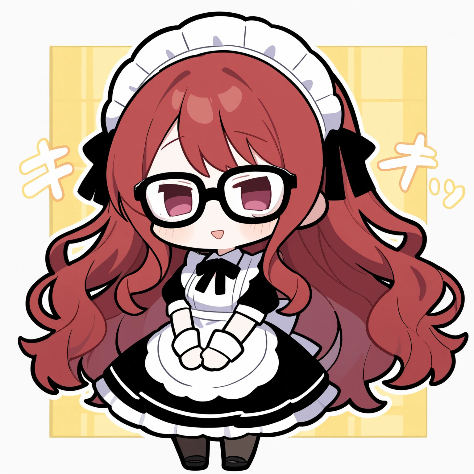 deformed Beautiful Girl maid red hair long hair wavy hair with a graceful expression glasses