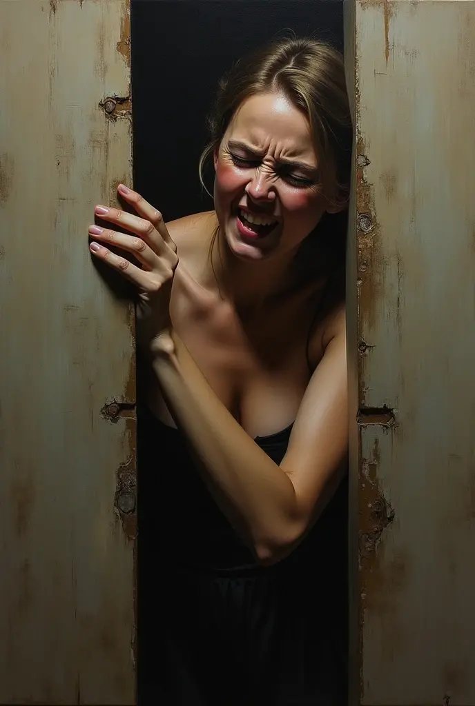 Photo realistic screaming russian woman being undressed by a man for his huge penis