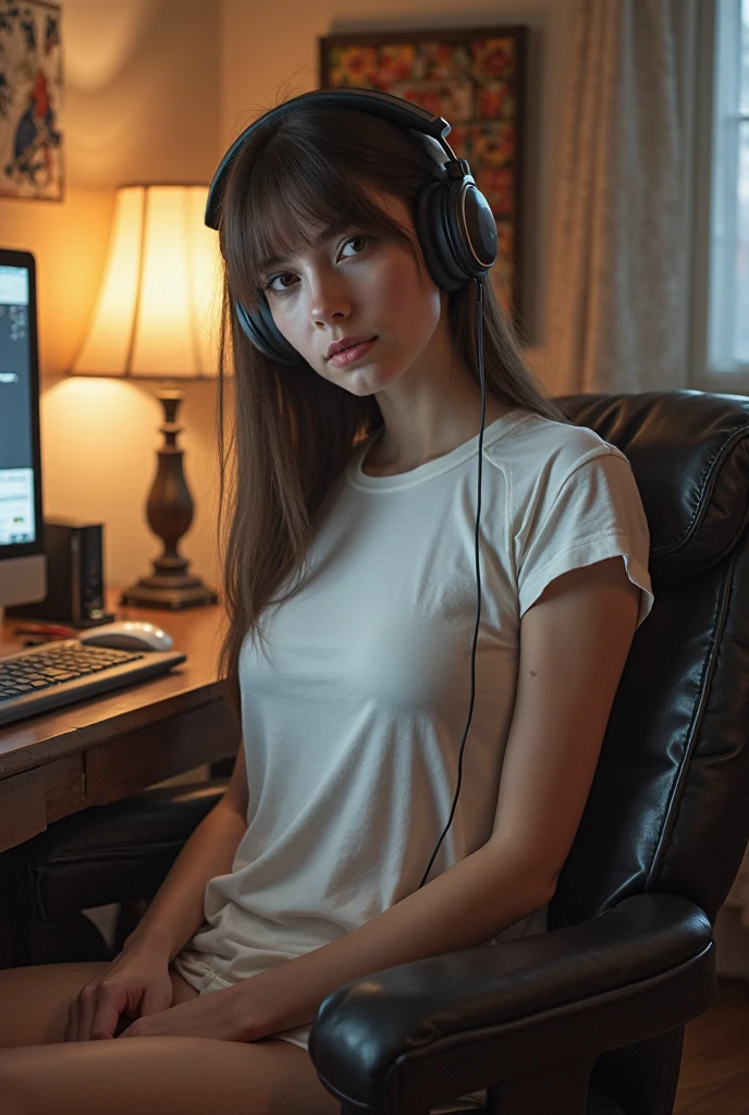 fortnite skin of a brown long haired thicc white girl with cat ears and big breasts and a gaming  headset and xbox controller in a blue dress wearing a small crown