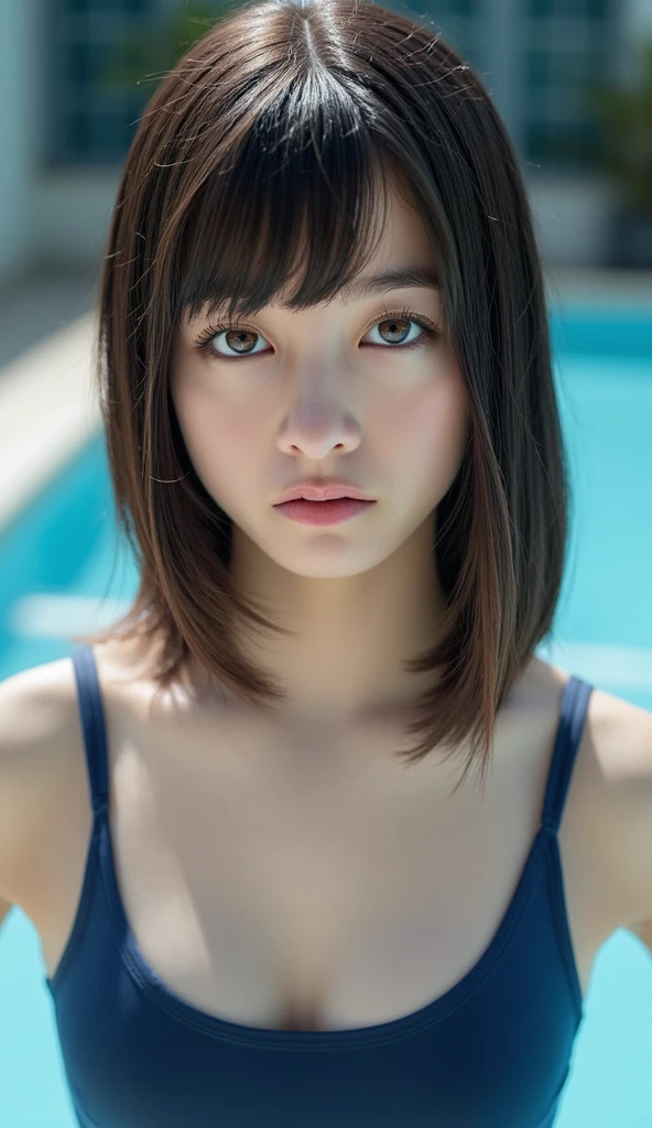 (SFW:1.6), Best_Quality, (masterpiece:1.2) of professional Analog Hi-Res photo, (realistic and photorealistic with touch of rawness:1.37), a close-up portrait of (KAWAII princess wearing thongs), Infinity pool on the roof of Skyscraper, Golden sky at dusk, intricate lighting effects with light particles, ((many colorful lights (dazzling bokeh))) . BREAK { Mystic sight | (many Luminous Particles:1.4) | sparkling splash | flying droplets | Rain drops | Luminous water surface | enjoying summer festival | Big City and Brilliant Skyscrapers }, { Childish | Gigantic Cleavage | Half Laying down | number on arm } . BREAK (((NOGIZAKA)))  Extremely Detailed very KAWAII face variation, captivating gaze, elaborate detailed Eyes with (sparkling highlights:1.2), long eyelashes、Glossy RED Lips with beautiful details, Coquettish tongue, Rosy cheeks, Wet Glistening ivory skin . (Dynamic joyful expressions), { pleasure in agony | Ecstasy | :D | screaming | Perplexed } . hair and eye color is same color, { Full of flowers | Chained Red leather high collar | Red ribbon | Tiny Coronet | Pearl piece | half updo | short bob }, from diagonally angle, Volumetric lighting .