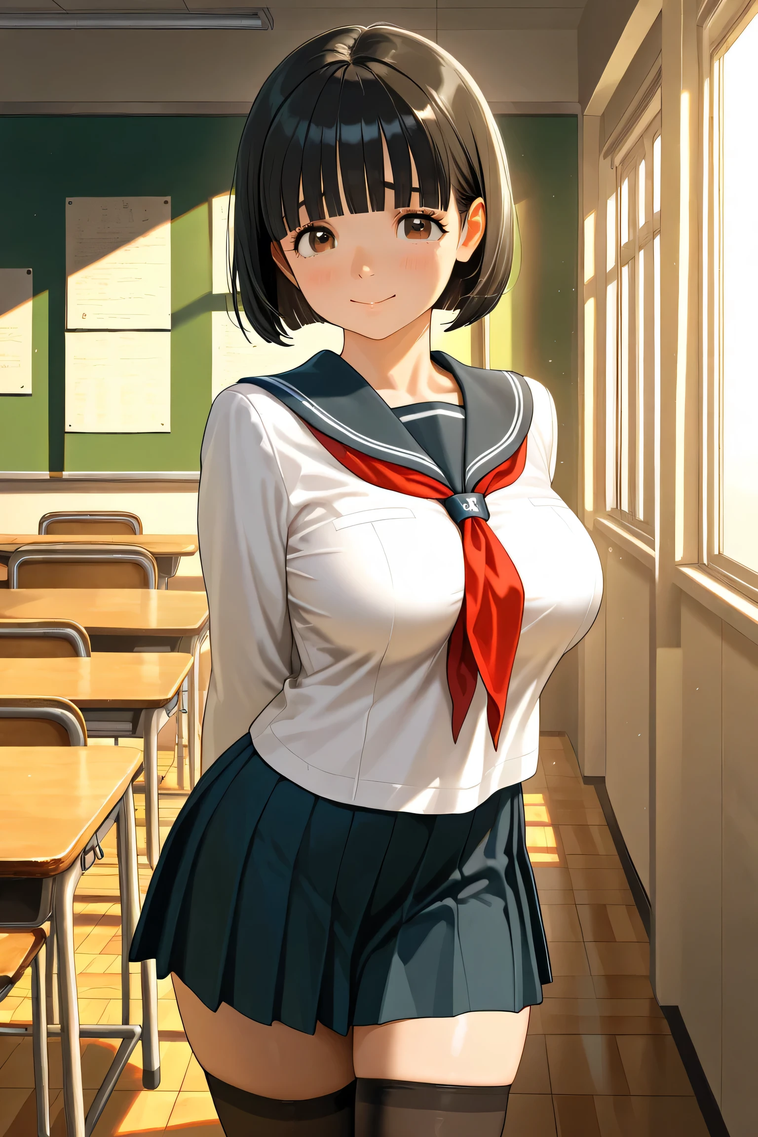 Primary school students　beautiful girl　(((Dark brown skin))) 　To LOVEる　Sailor suit　School Swimsuit　Blue Hair　Bob sweat　　　classroom　Love juice