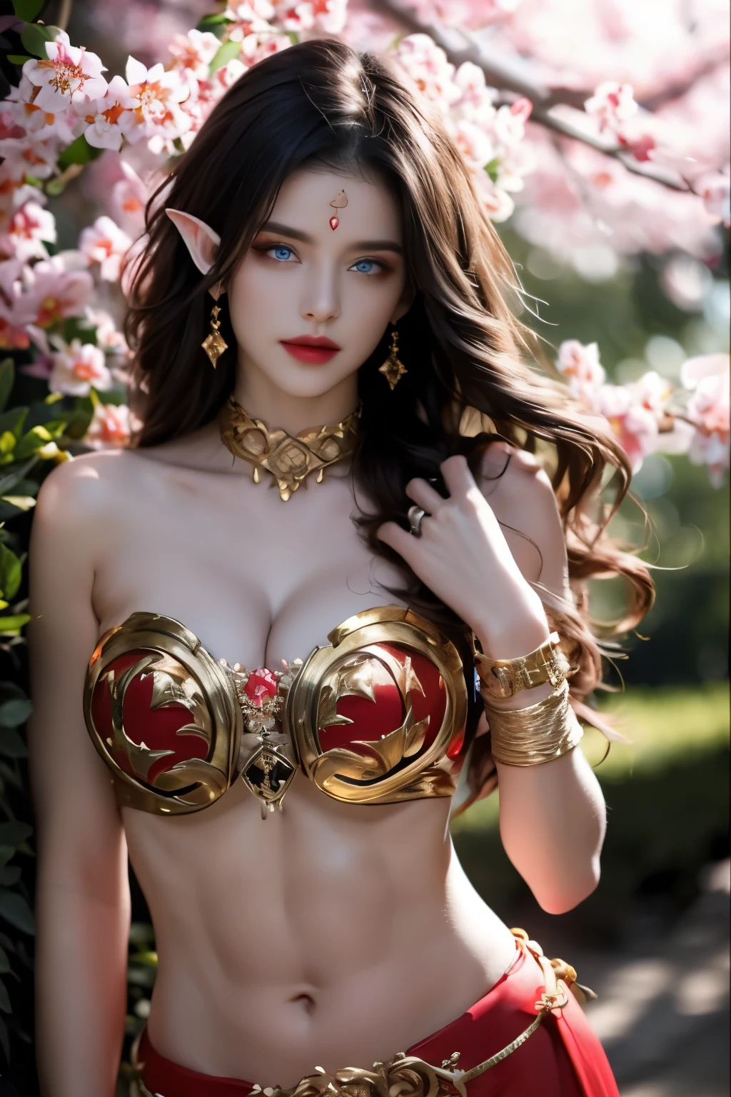 (Best Quality, Masterpiece:1.4), (Realism:1.2), (Realisitc:1.2), (Absurdres:1.2), (photorealistic:1.3), 1girl,Realistic Skin,Solo,( Very Big Eyes,beautiful detailed eyes, symmetric eyes), <lora:zyra:0.9>, zyra, smirk, (magical, magnificent, outdoors:1.3), cowboy shot,