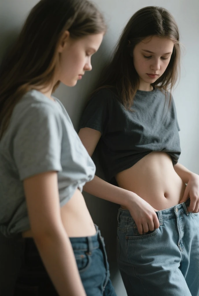 *she makes a small jump, wrapping her legs around the boy&#39;s hip while she is leaning against the wall.*