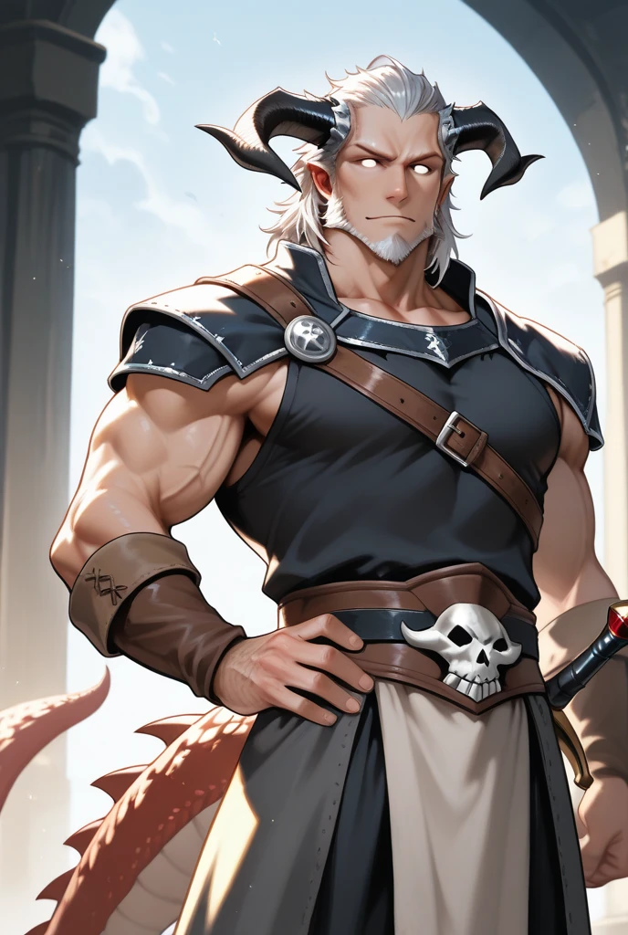 Fantasy games, male warrior, 30-year-old man, serious expression, Warrior's Attire, Take up a knife, Victory Pose
