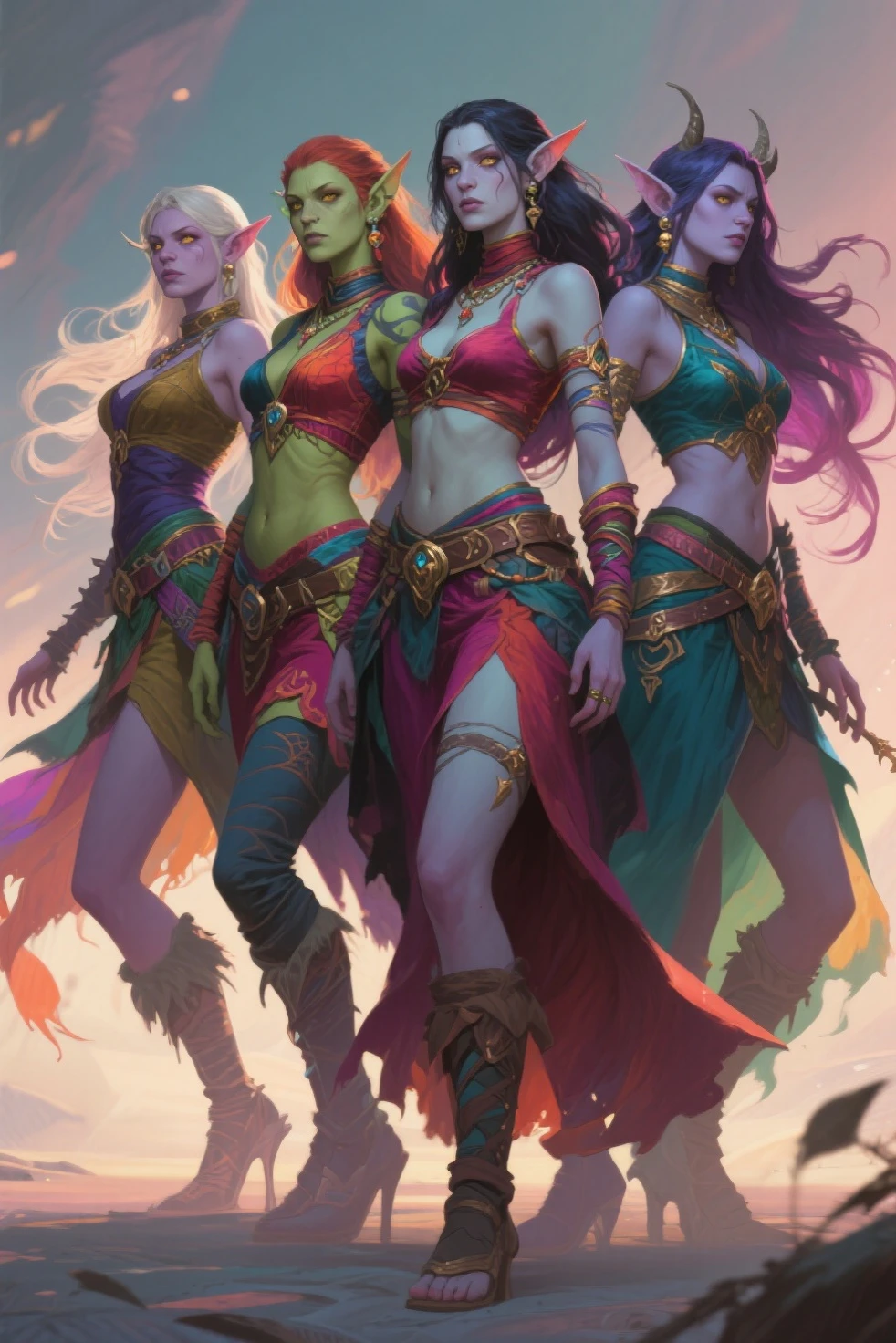 hyperrealistic glamour portrait, sorceress, 1girl, woman, rough digital painting, (full body:1.2), 1boy, man, , solo, [:formal costume design,:0.2] rogue, , (asian:1.3), pastel forest green hair, (slim:1) build, middle aged, simple background, rpg character concept art, bombshell hair, brown hair with purple highlights, Bantu Knots,bob cut, toned hourglass figure, korean, (noon,  architecture, winter Larme Kei candy shop in a Phoenix's Nest Mountain:1)<lora:EnvySorceressXL01:1.8>