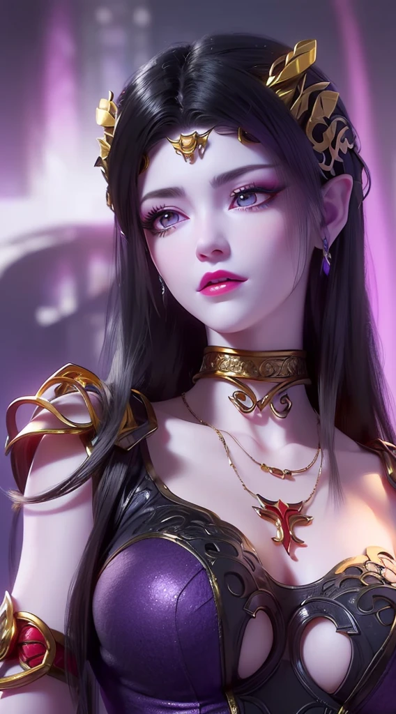 1 20 year old girl, 1 goddess Athena, pink purple silk dress, beautiful goddess Athena face without blemishes, delicate yellow nightgown, long thin sequin nightgown with many sexy black lace details, 1 beautiful thin red silk cloth half veil, female saint legend, female saint icon, beautiful goddess style glitter, dark and mysterious version, vermilion lips, plump red lips, not smiling, mouth closed, delicate and beautiful pino detailing, delicate and beautiful lip detail, , (pure and flawless face: 1.9), female saint body, round chest, big and round breasts, phoenix brooch, long flat bangs, (black long hair: 1.9), flower stickers tattoo on forehead, beautiful clear face and well-proportioned eyes, (light purple eyes: 1.8), (big round eyes and makeup, sexy wet eye makeup, very beautiful and meticulous hair makeup, long and delicate blonde hair, delicate, body image: 1.8), figure: and vivid, (stars that make up the sky: 1.7), (the sky of heaven and the fictitious gate of time and space: 1.8), fictional art, RAW photos, hanfu photos, best photos, high resolution, best quality, best photos, best goddess quality, 8k female, super 8 single saint portraits, truest color schemes, masterpieces, best beauty brands, best hair jewelry, brand real photo, dark studio, border light, two-tone lighting, (rose white skin: 1.4), (high skin detail: 1.1), 8k uhd, d slr, soft light, 8k, high quality, candid, volume Smooth and sharp, 10x pixel increase, sexy goddess, sexy goddess, (background space: 1.8), (most beautiful aurora eyes: 1.7), beautiful eyes, aurora beautiful and flowery, (beautiful single girl: 1.8), (more details:0.8),
