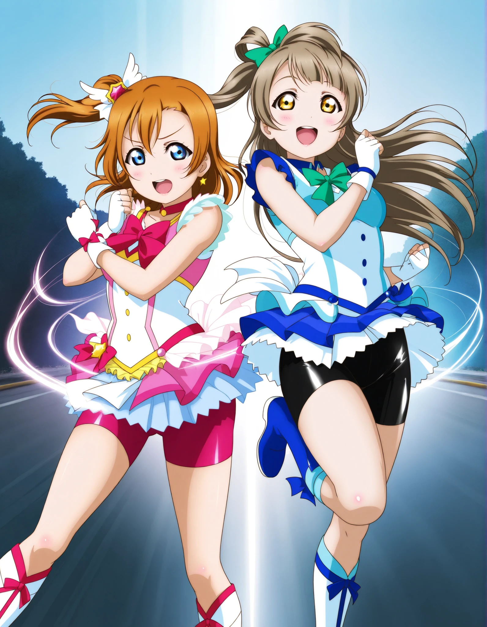 8-year-old、Naughty girl、(PreCure high leg leotard:1.3)、Happy smile、Beautiful background、 Four Girls、Emphasizing pussy、Enhanced nipples