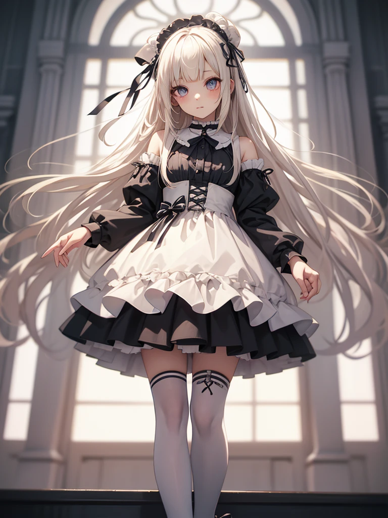 (White liquid on the thighs)((genitalia))(No pants,)(Love juice and crotch ,Not wearing pants)(masutepiece, Best Quality:1.2), 8K, 85 mm, Official art, Raw photo, absurderes, Platinum Blonde Hair, (Blue eyes, Lolita Fashion, sweetlolita, Gothic, Dress:1.2), Idol face, Upper body, Beautiful Girl, gardeniass, Copenhagen, Short sleeve, Elegance, Sophisticated, gardenia, Looking at Viewer, Film grain, chromatic abberation, Sharp Focus, face lights, Dynamic lighting, Cinematic lighting, embarassed expression, (((tucking up the skirt、,)))、Beautiful and perfect legs, Clean and perfect hands