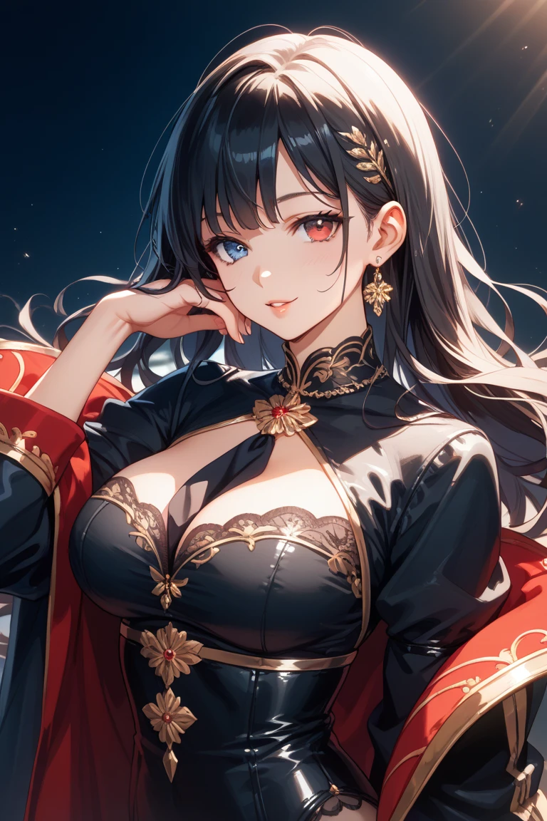 top-quality、Top image quality、masterpiece、girl with((sixteen years old、 ager、cute little、Best Bust、big bast,Beautiful blue eyes、Breasts wide open, A dark-haired、red hairs、Longhaire、A slender,Large valleys、robe blanche、A smile、Black wristband、dance)),hiquality、Beautiful Art、Background with((On board a luxury liner、the ocean at night、beautiful ocean、skyrocket、vague)))、,masutepiece、depth of fields,Cinematic style