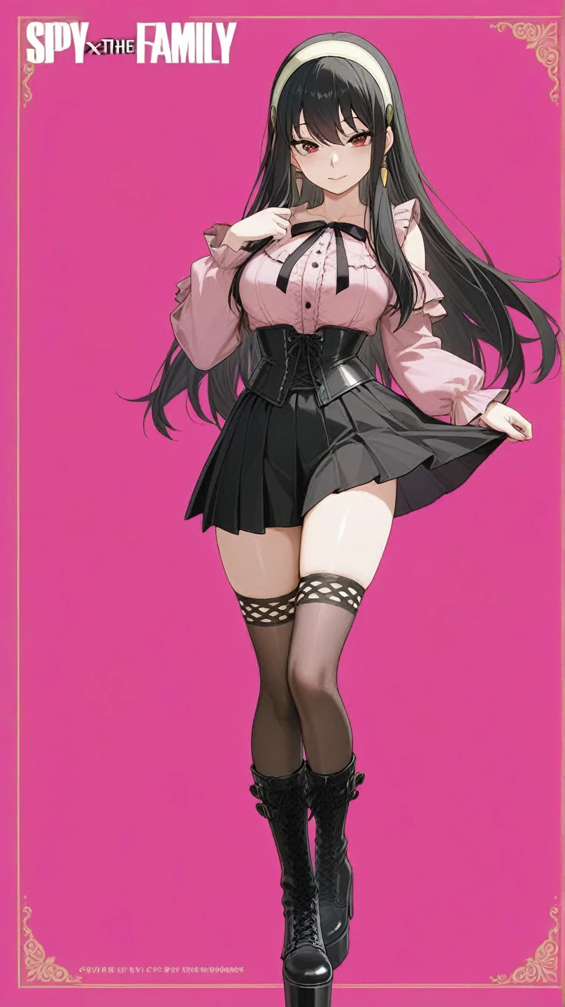 purple,long hair,woman,(corset),Shirt with rolled up sleeves,((Roll up your sleeves)),high heels,simple White background,smile,whole body,full body,Standing picture,upright,Standing upright with face and body facing forward,