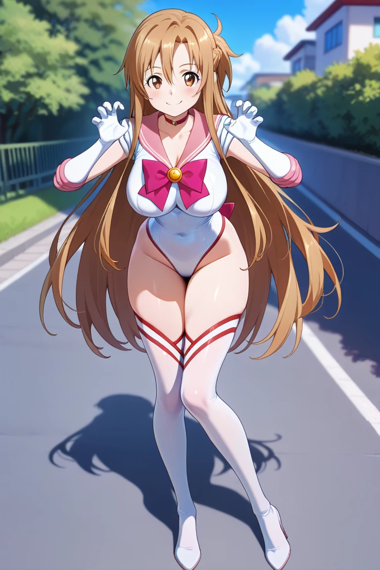1 girl, alone, kirisu mafuyu, best quality, high resolution, long hair, pink hair, blue eyes, hair between eyes, braid, big breasts, bare shoulders, playboy bunny, bunny ears, hand on hip, inside the school, cowboy photo, big breasts, medium hips, wide thighs