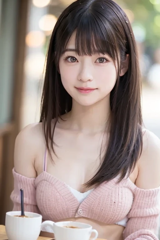 masutepiece, Best Quality, 8K, ((8years old, 10 generations,,Lolicon,childish, elementary student)), face,Young Face,Raw photo, absurderes, award winning portrait, Smiling smile, White teeth,The corners of the mouth are raised,Solo, (Night:1.8), Idol face, Delicate girl,Delicate body, Upper body, Digital SLR, Looking at Viewer, Candid, Sophisticated,Thin arms, the body is thin,Stroking shoulders,thin and long neck,Professional Lighting, Film grain, chromatic abberation, (Eyes and faces with detailed:1.0) , A dark-haired , short-cut,bangss, double eyelid, drooing eyes , tiny chest,Knitted clothing,White knitwear,Knitted clothing,Texture,Too much exposure,Shoulders are protruding,((Drop shoulder)),You can see the chest,cleavage of the breast,Light shines on the chest,Lustrous breasts,shiny breasts,glow,