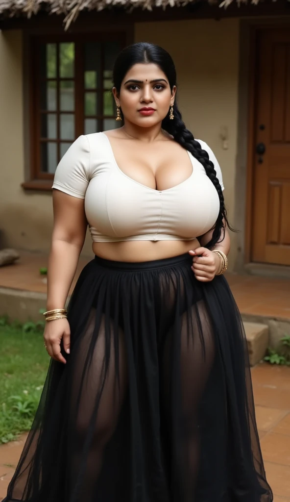 One Indian women,30 year old,cute and pretty face, she has giantess figure body,Bimbo figure body,big and voluptuous breasts, gigantic and enormous butt, thickest thigh,huge knockers,widest hips, lowest waist,slim tummy,huge bust,high cleavage,wearing revealing black Belly dance dress, walking at public road and the dress is blowing by wind and all soaking wet in rain