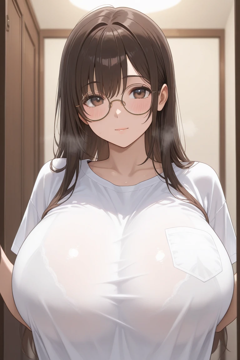 (Perfect body),Best Quality,(8K Portrait),(Official art)、(NSFW)、(((huge-breasted)))、fatness、((Shorthair))、blush,((Dark hair)),(Sweat),((Blue mini skirt))、((whiteshirt))、(Armpits)、((Hands behind the head))、1girl in,((:D))、ｖword eyebrows、One eye is closed、In the street、eye glasses、spreading legs、sitting on ground